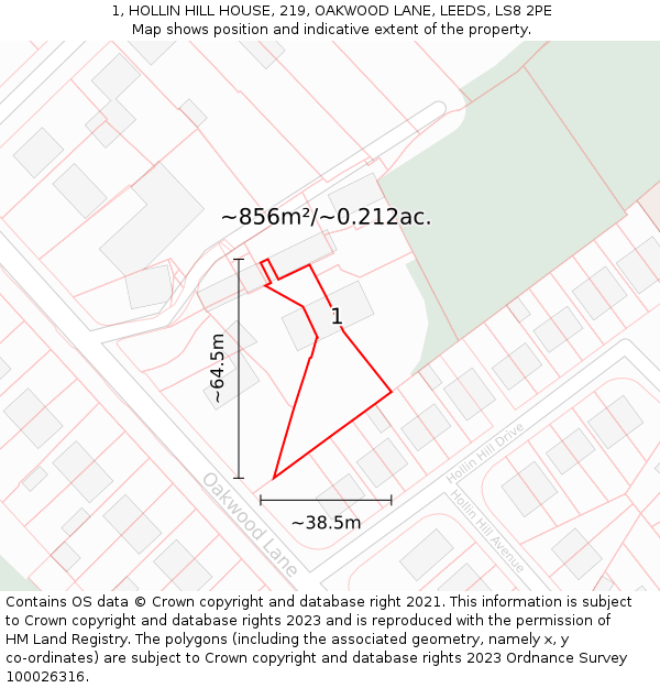 1, HOLLIN HILL HOUSE, 219, OAKWOOD LANE, LEEDS, LS8 2PE: Plot and title map