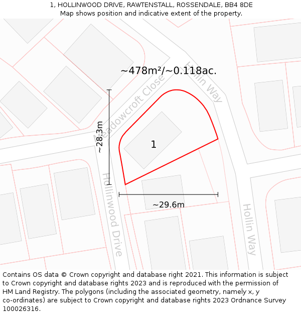 1, HOLLINWOOD DRIVE, RAWTENSTALL, ROSSENDALE, BB4 8DE: Plot and title map