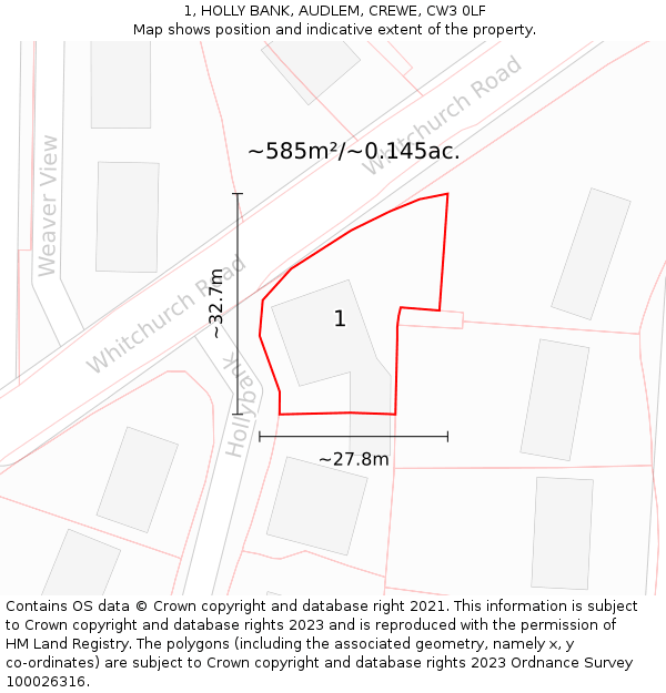 1, HOLLY BANK, AUDLEM, CREWE, CW3 0LF: Plot and title map