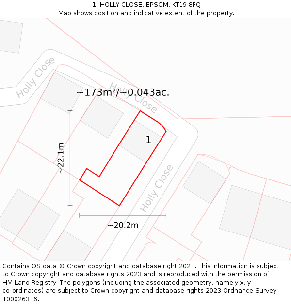 1, HOLLY CLOSE, EPSOM, KT19 8FQ: Plot and title map