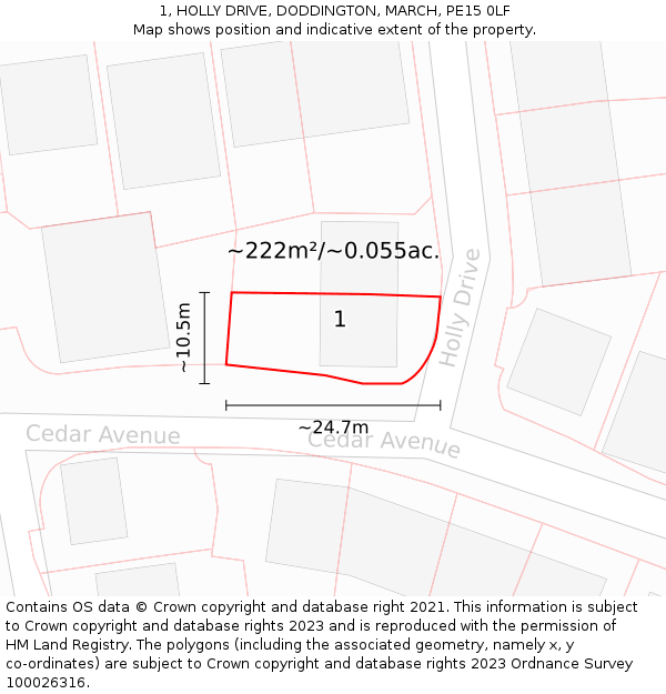 1, HOLLY DRIVE, DODDINGTON, MARCH, PE15 0LF: Plot and title map