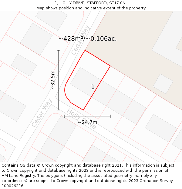 1, HOLLY DRIVE, STAFFORD, ST17 0NH: Plot and title map