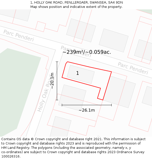 1, HOLLY OAK ROAD, PENLLERGAER, SWANSEA, SA4 9DN: Plot and title map