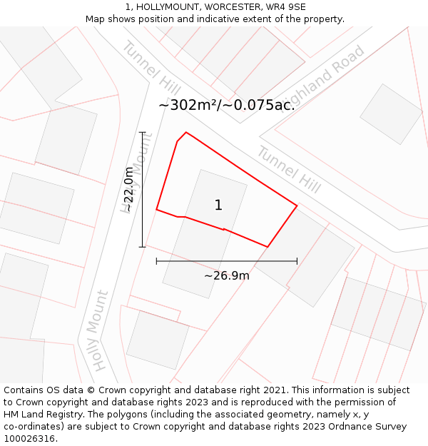 1, HOLLYMOUNT, WORCESTER, WR4 9SE: Plot and title map