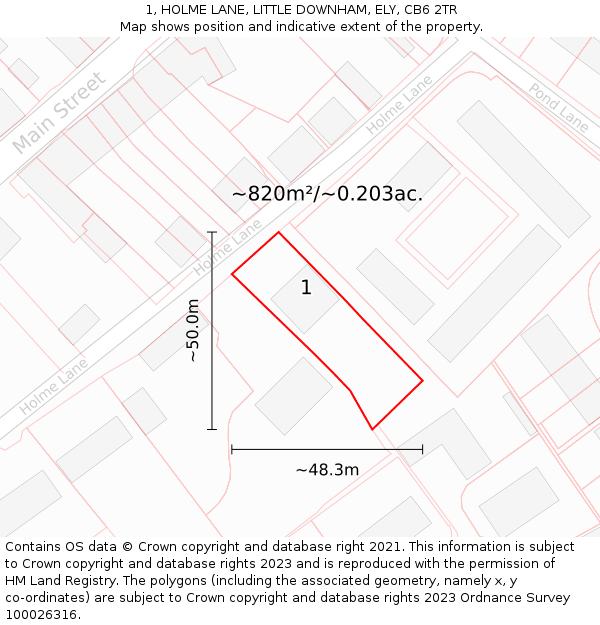 1, HOLME LANE, LITTLE DOWNHAM, ELY, CB6 2TR: Plot and title map