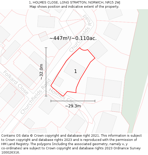 1, HOLMES CLOSE, LONG STRATTON, NORWICH, NR15 2WJ: Plot and title map
