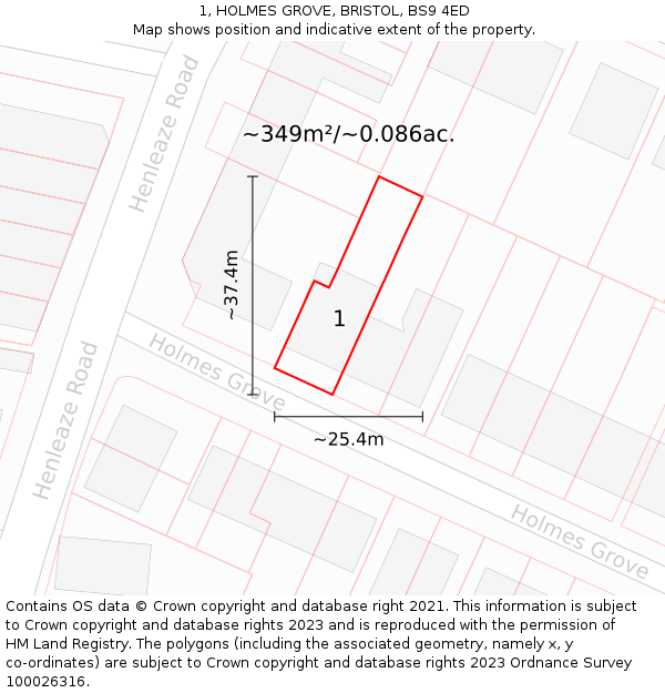 1, HOLMES GROVE, BRISTOL, BS9 4ED: Plot and title map