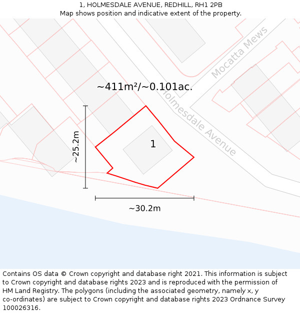 1, HOLMESDALE AVENUE, REDHILL, RH1 2PB: Plot and title map