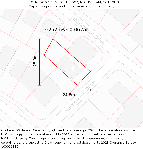 1, HOLMEWOOD DRIVE, GILTBROOK, NOTTINGHAM, NG16 2UG: Plot and title map