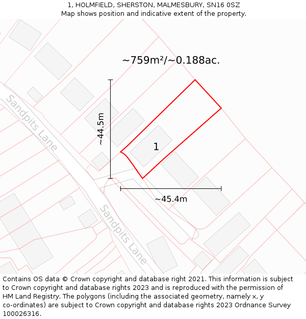1, HOLMFIELD, SHERSTON, MALMESBURY, SN16 0SZ: Plot and title map