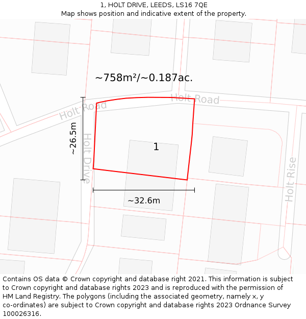 1, HOLT DRIVE, LEEDS, LS16 7QE: Plot and title map