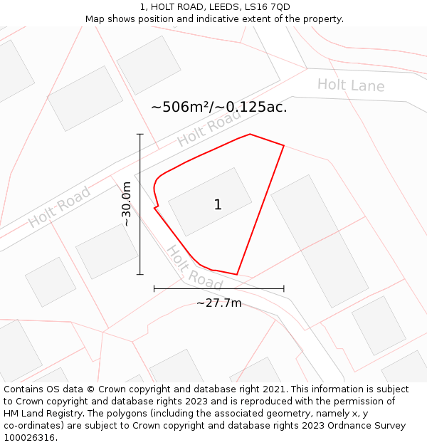 1, HOLT ROAD, LEEDS, LS16 7QD: Plot and title map