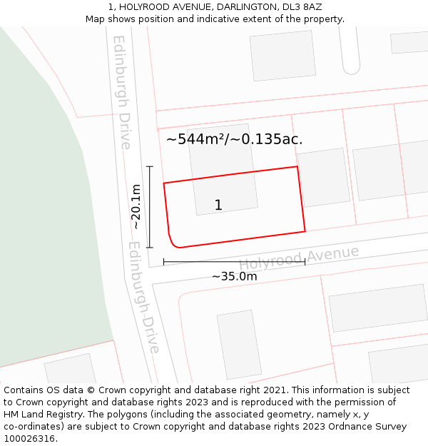 1, HOLYROOD AVENUE, DARLINGTON, DL3 8AZ: Plot and title map