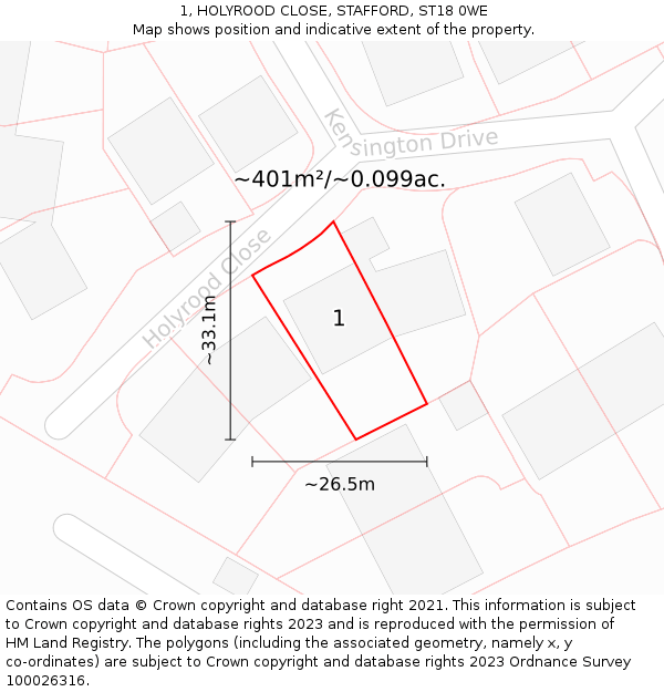 1, HOLYROOD CLOSE, STAFFORD, ST18 0WE: Plot and title map