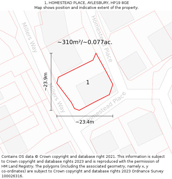 1, HOMESTEAD PLACE, AYLESBURY, HP19 8GE: Plot and title map