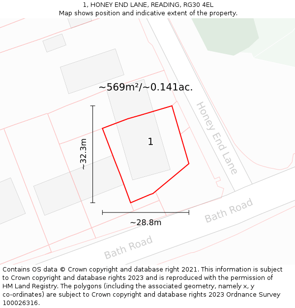 1, HONEY END LANE, READING, RG30 4EL: Plot and title map