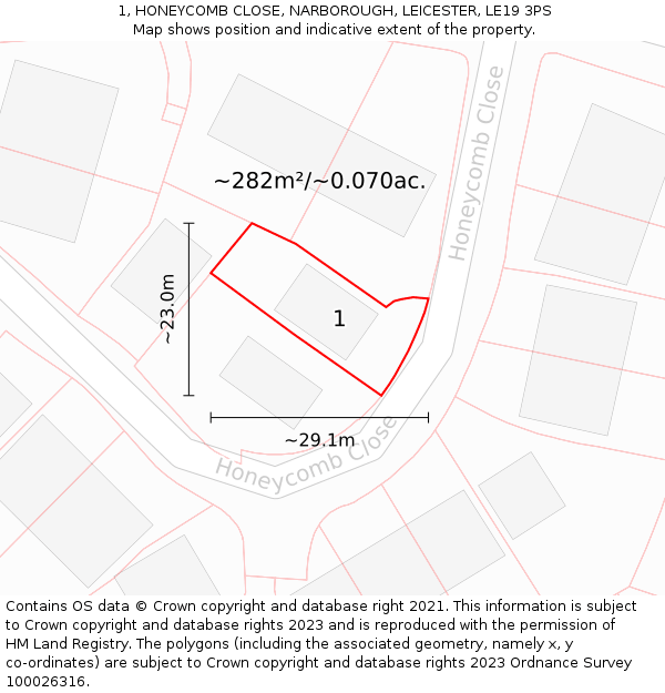 1, HONEYCOMB CLOSE, NARBOROUGH, LEICESTER, LE19 3PS: Plot and title map