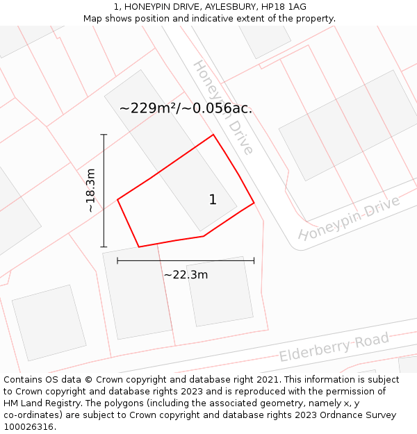 1, HONEYPIN DRIVE, AYLESBURY, HP18 1AG: Plot and title map