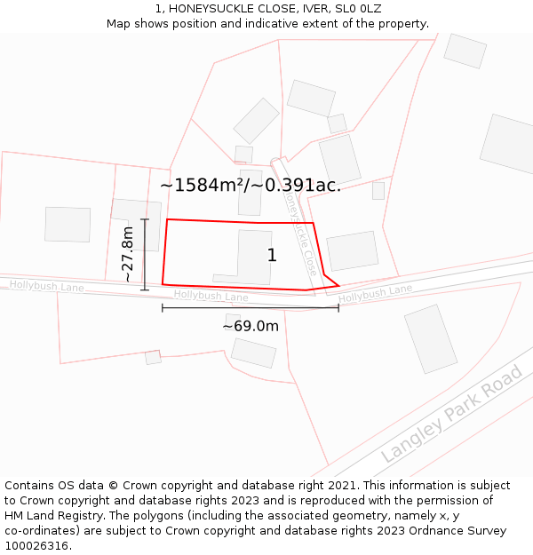 1, HONEYSUCKLE CLOSE, IVER, SL0 0LZ: Plot and title map