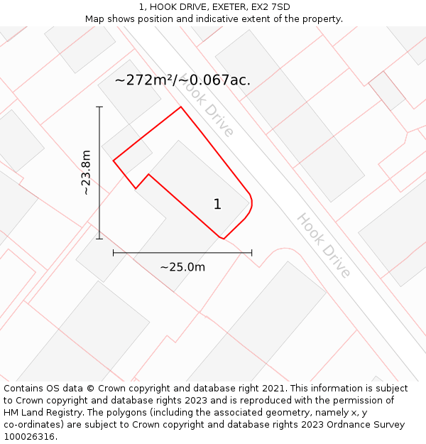 1, HOOK DRIVE, EXETER, EX2 7SD: Plot and title map