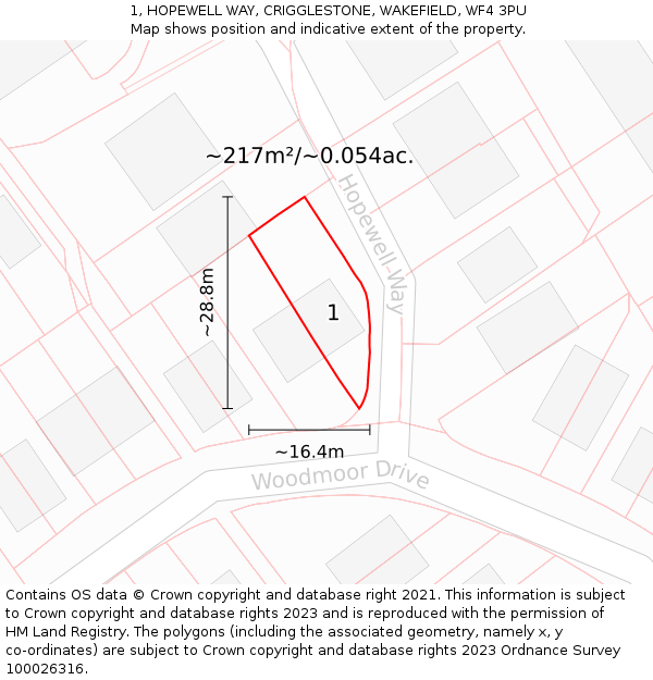 1, HOPEWELL WAY, CRIGGLESTONE, WAKEFIELD, WF4 3PU: Plot and title map