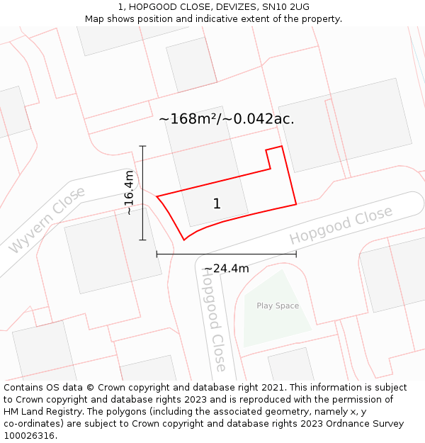 1, HOPGOOD CLOSE, DEVIZES, SN10 2UG: Plot and title map