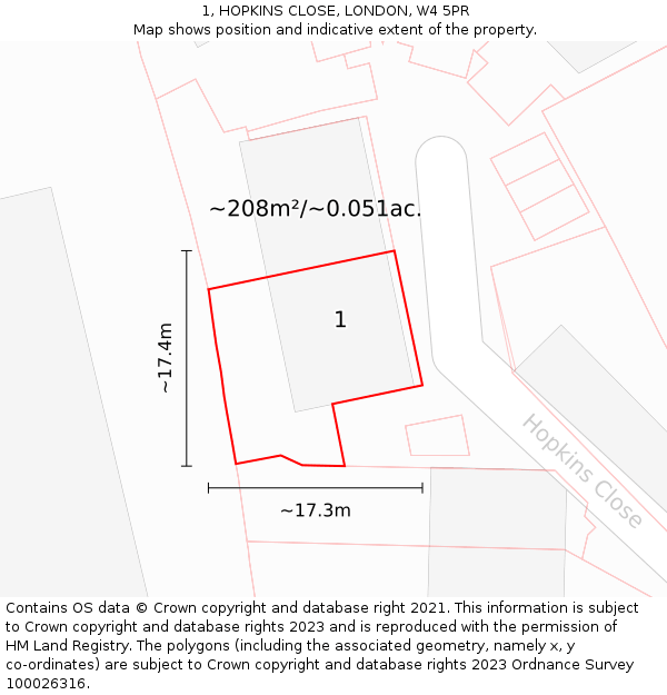 1, HOPKINS CLOSE, LONDON, W4 5PR: Plot and title map