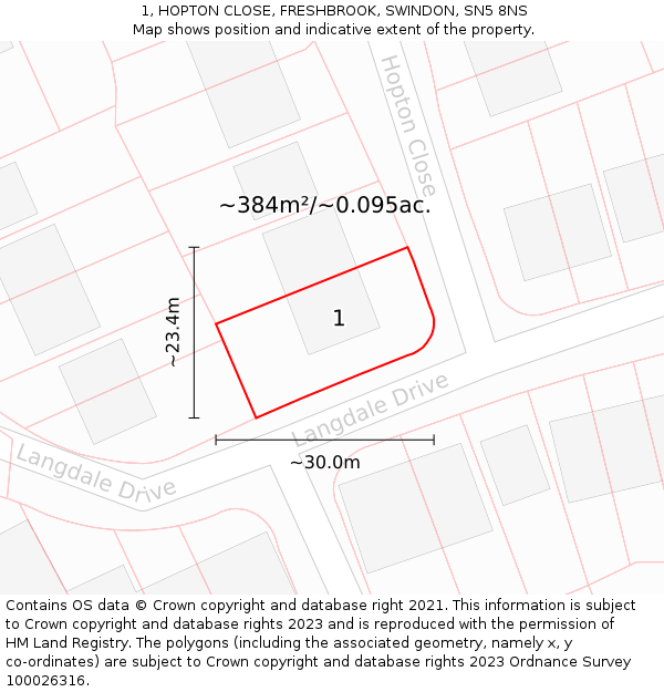 1, HOPTON CLOSE, FRESHBROOK, SWINDON, SN5 8NS: Plot and title map