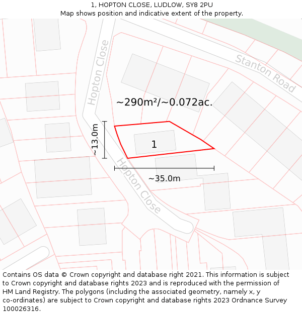 1, HOPTON CLOSE, LUDLOW, SY8 2PU: Plot and title map