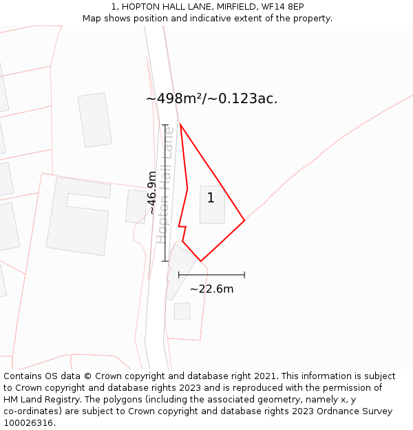 1, HOPTON HALL LANE, MIRFIELD, WF14 8EP: Plot and title map