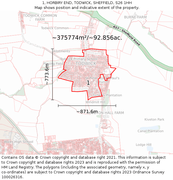 1, HORBIRY END, TODWICK, SHEFFIELD, S26 1HH: Plot and title map