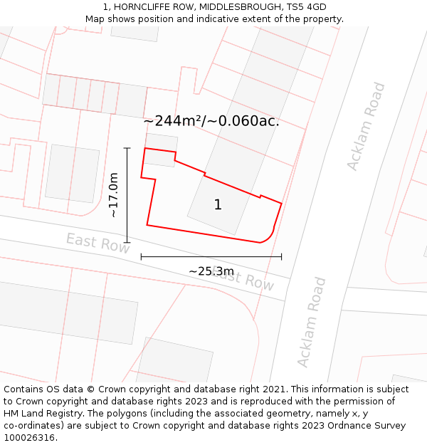 1, HORNCLIFFE ROW, MIDDLESBROUGH, TS5 4GD: Plot and title map