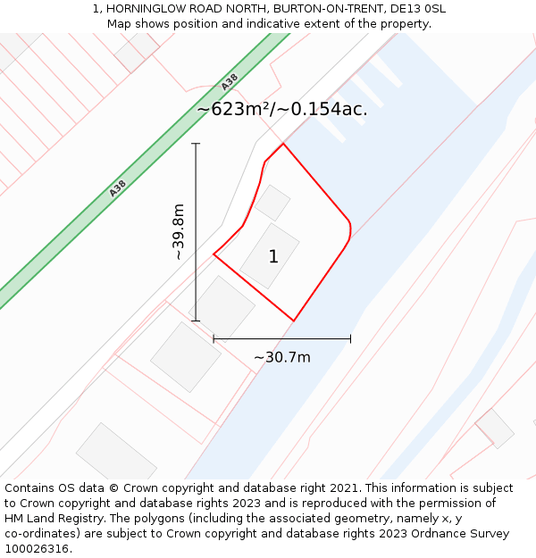 1, HORNINGLOW ROAD NORTH, BURTON-ON-TRENT, DE13 0SL: Plot and title map