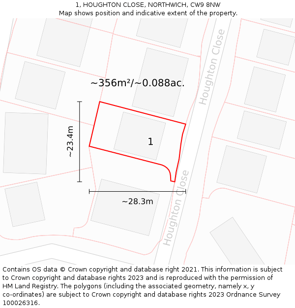 1, HOUGHTON CLOSE, NORTHWICH, CW9 8NW: Plot and title map