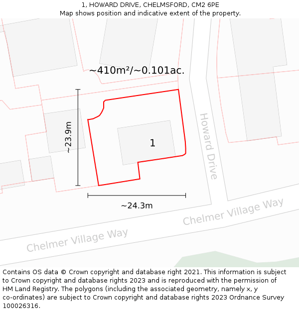 1, HOWARD DRIVE, CHELMSFORD, CM2 6PE: Plot and title map