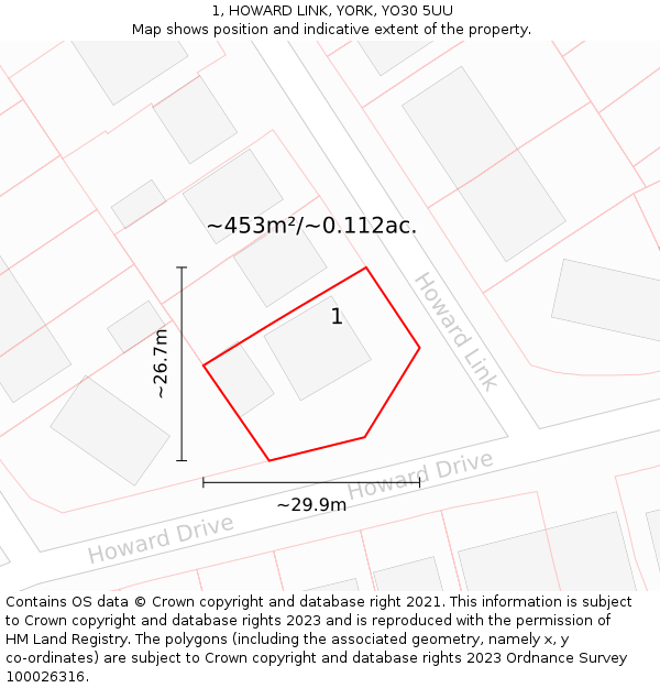 1, HOWARD LINK, YORK, YO30 5UU: Plot and title map