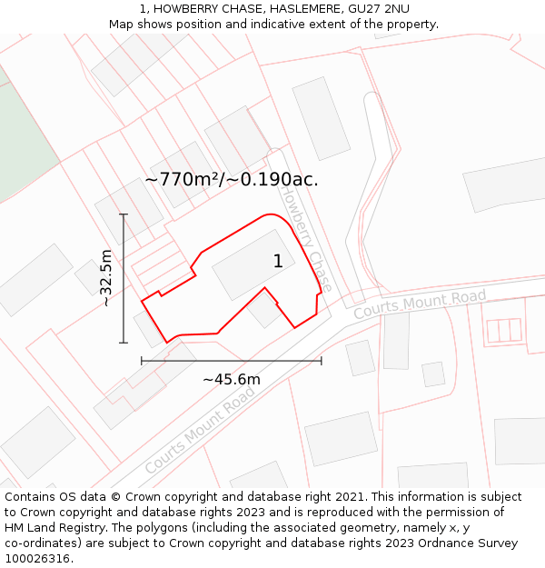 1, HOWBERRY CHASE, HASLEMERE, GU27 2NU: Plot and title map