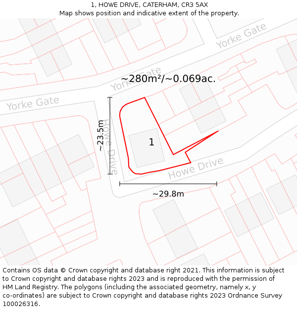 1, HOWE DRIVE, CATERHAM, CR3 5AX: Plot and title map