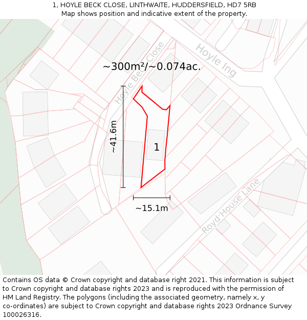 1, HOYLE BECK CLOSE, LINTHWAITE, HUDDERSFIELD, HD7 5RB: Plot and title map