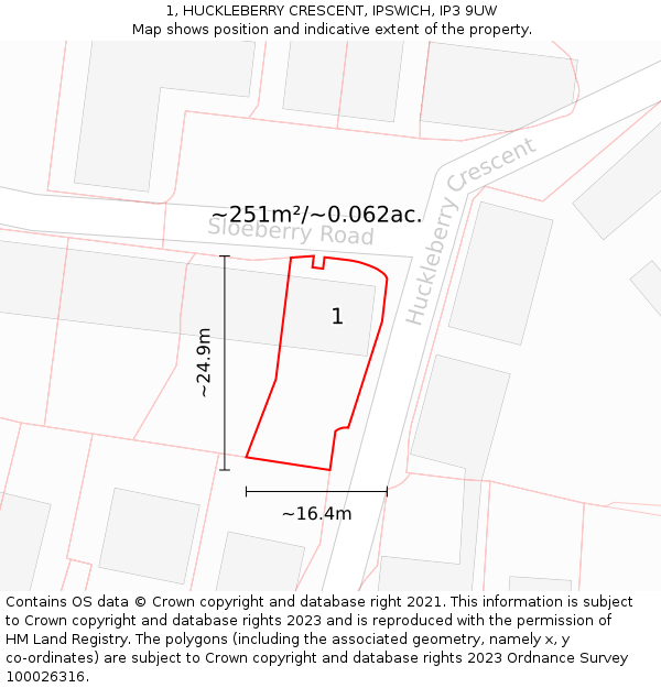 1, HUCKLEBERRY CRESCENT, IPSWICH, IP3 9UW: Plot and title map