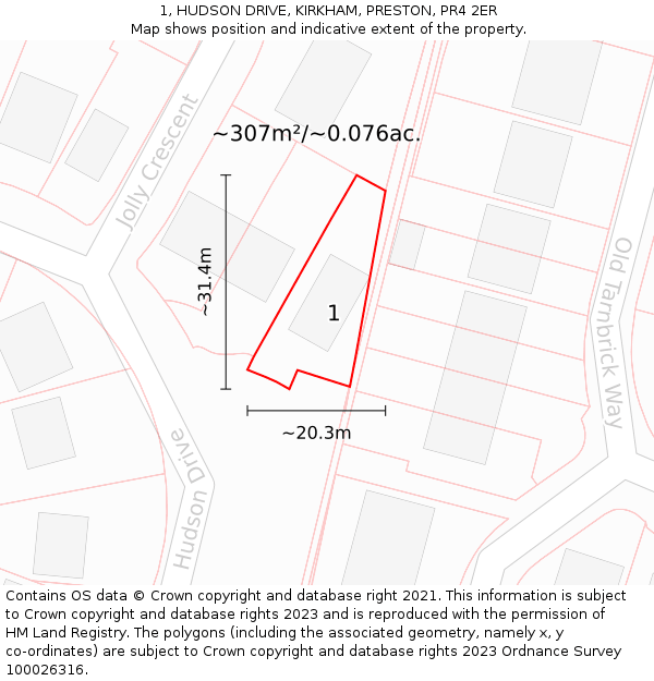 1, HUDSON DRIVE, KIRKHAM, PRESTON, PR4 2ER: Plot and title map