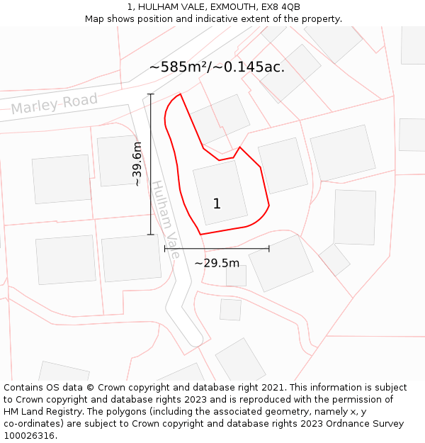 1, HULHAM VALE, EXMOUTH, EX8 4QB: Plot and title map