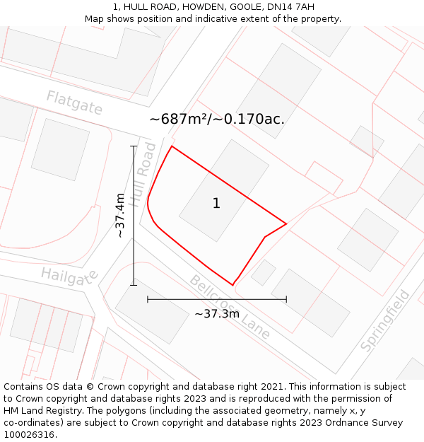 1, HULL ROAD, HOWDEN, GOOLE, DN14 7AH: Plot and title map