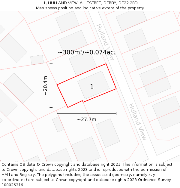 1, HULLAND VIEW, ALLESTREE, DERBY, DE22 2RD: Plot and title map