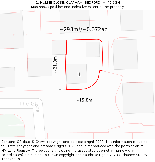 1, HULME CLOSE, CLAPHAM, BEDFORD, MK41 6GH: Plot and title map