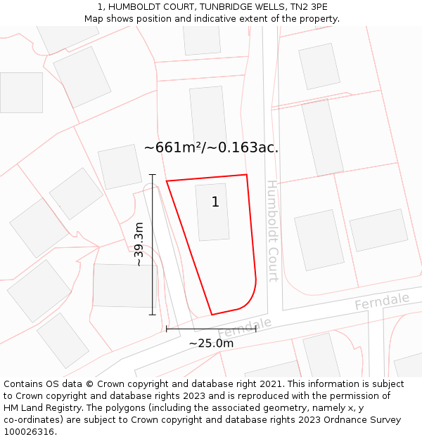 1, HUMBOLDT COURT, TUNBRIDGE WELLS, TN2 3PE: Plot and title map