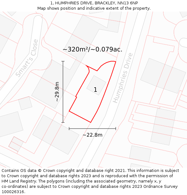 1, HUMPHRIES DRIVE, BRACKLEY, NN13 6NP: Plot and title map