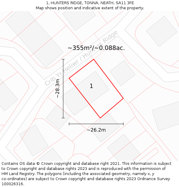 1, HUNTERS RIDGE, TONNA, NEATH, SA11 3FE: Plot and title map