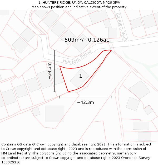 1, HUNTERS RIDGE, UNDY, CALDICOT, NP26 3PW: Plot and title map