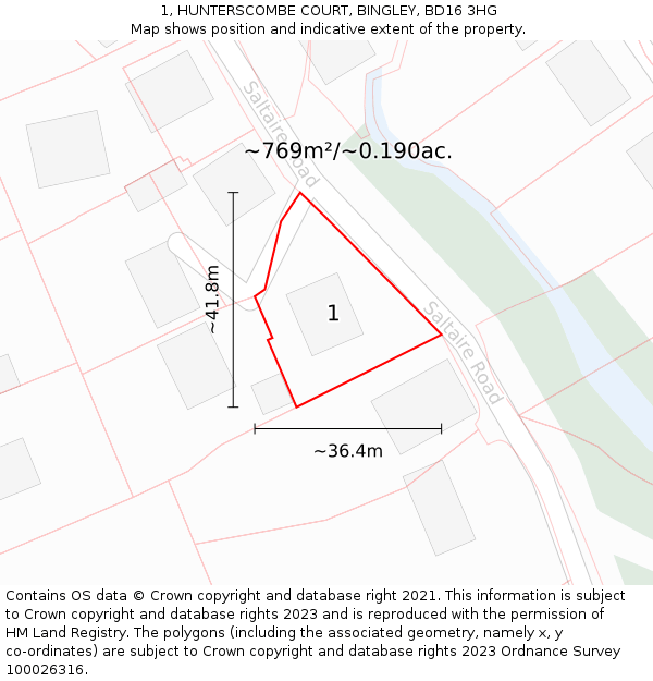 1, HUNTERSCOMBE COURT, BINGLEY, BD16 3HG: Plot and title map